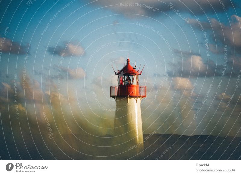 lighthouse Environment Nature Landscape Plant Animal Sky Clouds Summer Climate Weather Beautiful weather Grass Bushes Foliage plant Coast Beach North Sea Island