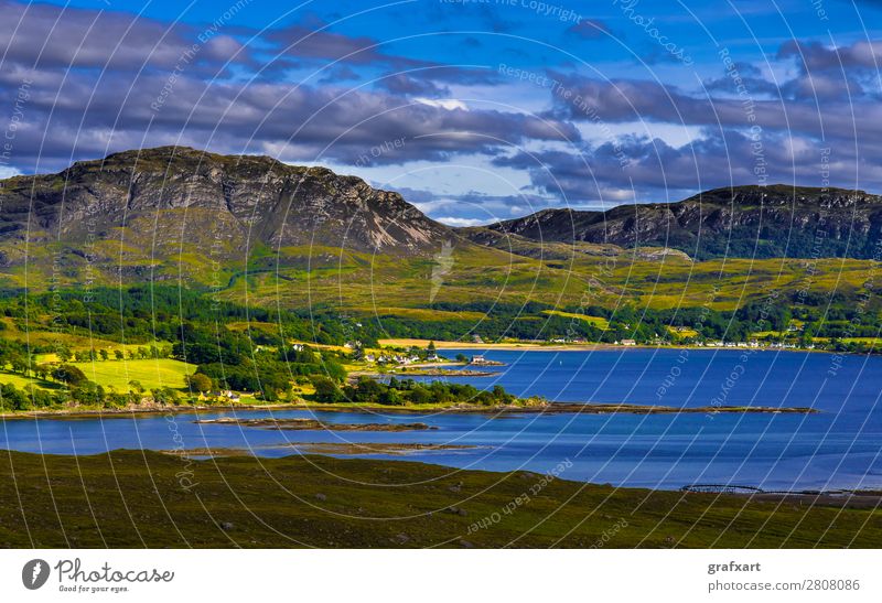 View from Applecross Pass to Loch Kishorn in Scotland applecross Atlantic Ocean Mountain Bay Village Peaceful Great Britain Harbour