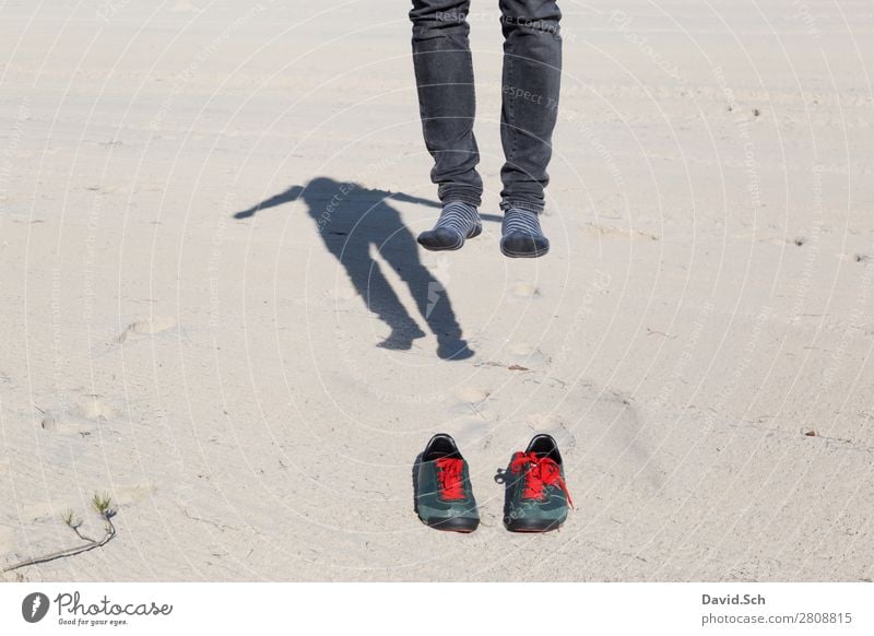 Withdrawn Human being Masculine Man Adults 1 Sand Footwear Sneakers Movement Flying Jump Exceptional Crazy Green Red Joy Ground Feet Aloof Doomed Helpless