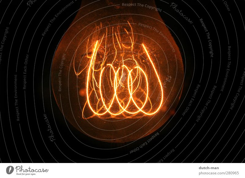 Light bulb filament Lamp Might Spiral light wire glowing Colour photo Close-up Detail Deserted Isolated Image Neutral Background Night Artificial light