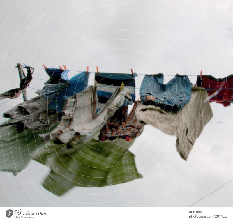 wind drying Wind Movement Laundry Clothesline Washing Dry Gray Housekeeping Colour photo Multicoloured Exterior shot Deserted Copy Space top Day Motion blur