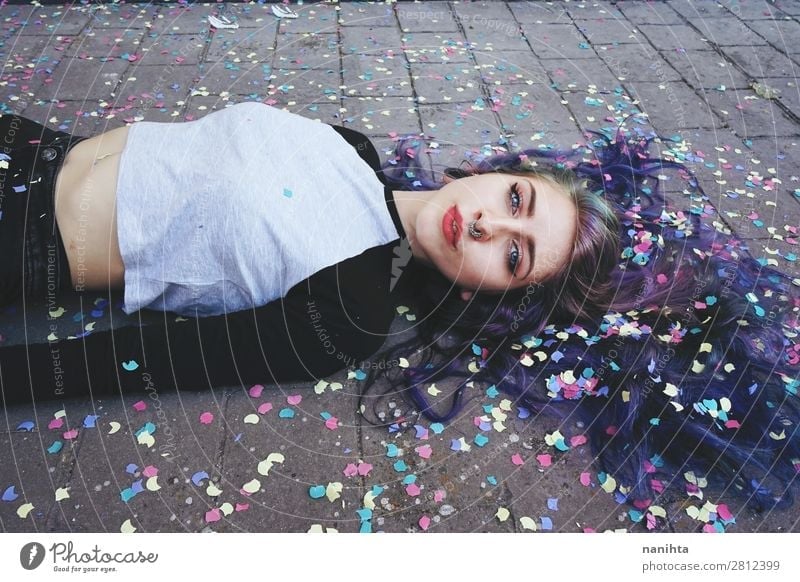 Beautiful young woman surrounded by confetti Lifestyle Style Face Human being Feminine Young woman Youth (Young adults) Woman Adults 1 18 - 30 years Culture