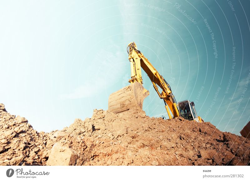 excavator Work and employment Workplace Construction site Industry Services SME Environment Elements Earth Sky Beautiful weather Metal Blue Brown Yellow