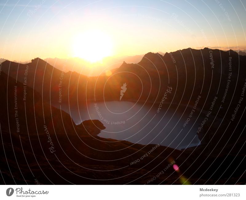 Good morning Austria Environment Nature Landscape Sky Cloudless sky Horizon Sun Sunrise Sunset Sunlight Summer Beautiful weather Rock Alps Mountain Peak