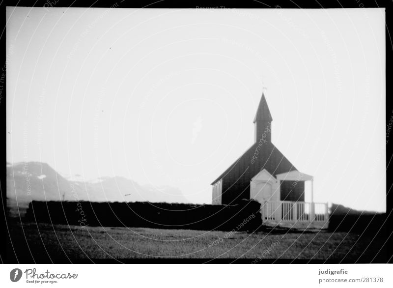Iceland Nature Snæfellsnes Church Manmade structures Building Dark Cold Moody Belief Religion and faith Black & white photo Exterior shot Deserted
