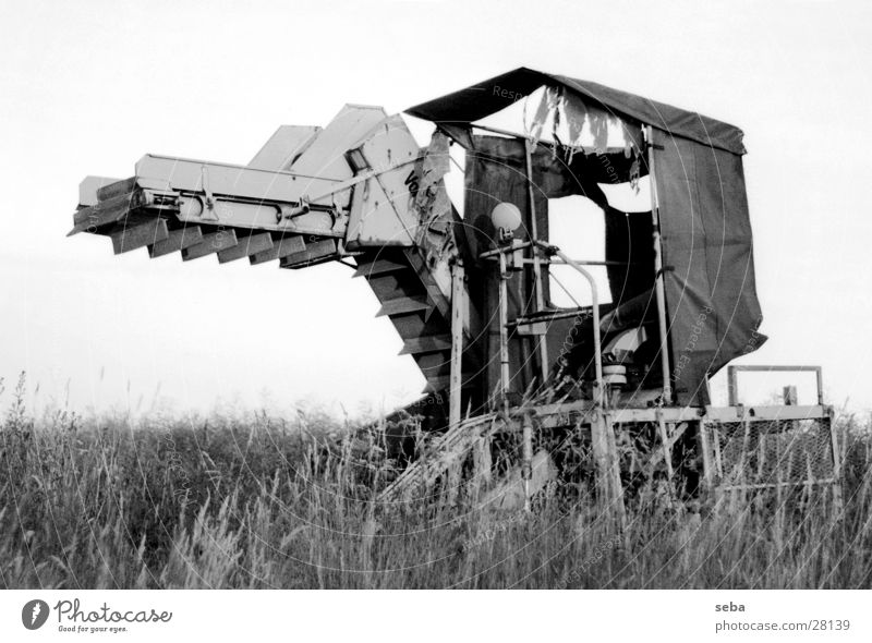 harvester Agriculture Machinery Field Black White Village Electrical equipment Technology Harvest