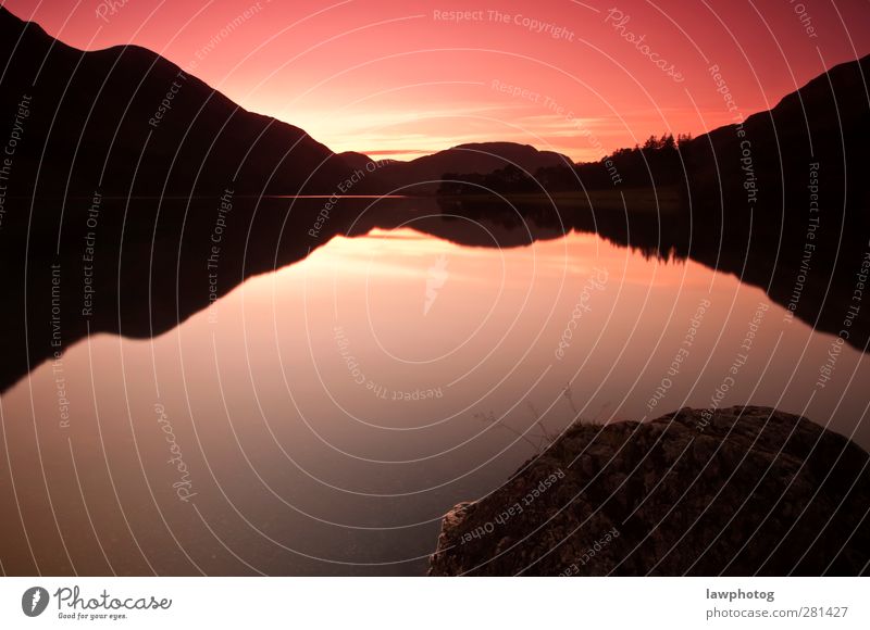 Beautiful Sunset at Buttermere Nature Landscape Water Sky Night sky Sunrise Sunlight Summer Beautiful weather Lakeside Symmetry Colour photo Multicoloured