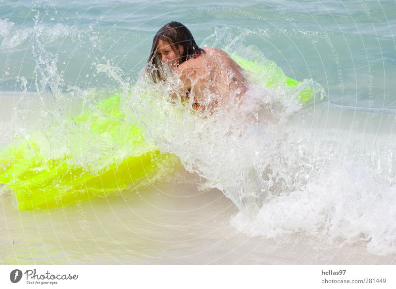 surf Joy Life Swimming & Bathing Summer vacation Sun Beach Ocean Waves Aquatics Human being Feminine Young woman Youth (Young adults) 1 Water Drops of water