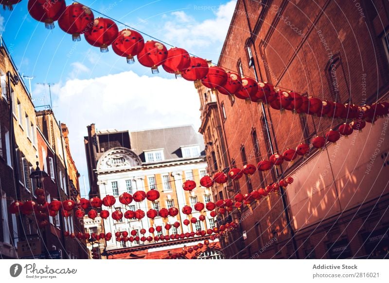Paper lanterns at Chinatown London Lantern Chinese Town Great Britain Hanging Decoration Red Light oriental Lamp Design Street united kingdom eastern Tradition