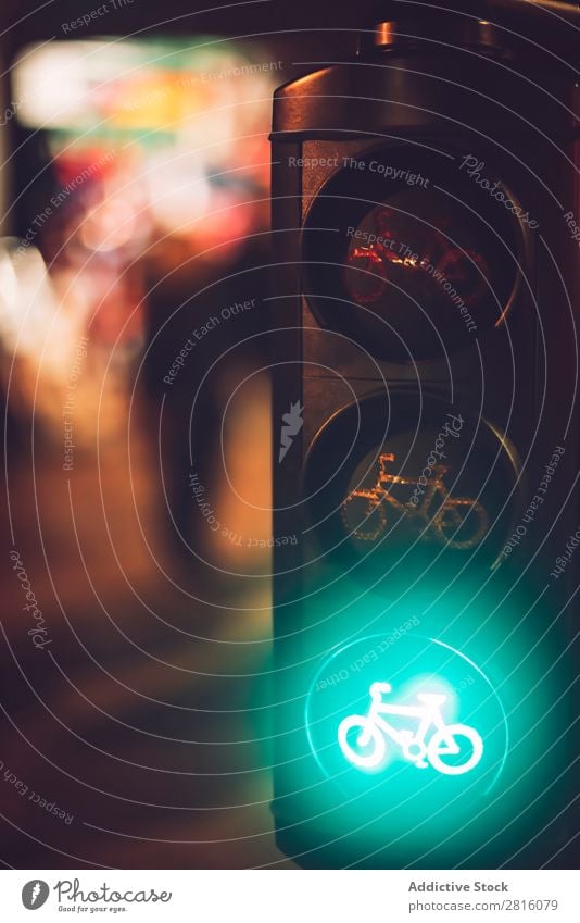 Close up crop traffic lights with bicycle sign burning in green Transport Light Sign Street Safety Stop Warning Signal Testing & Control semaphore Town Regulate