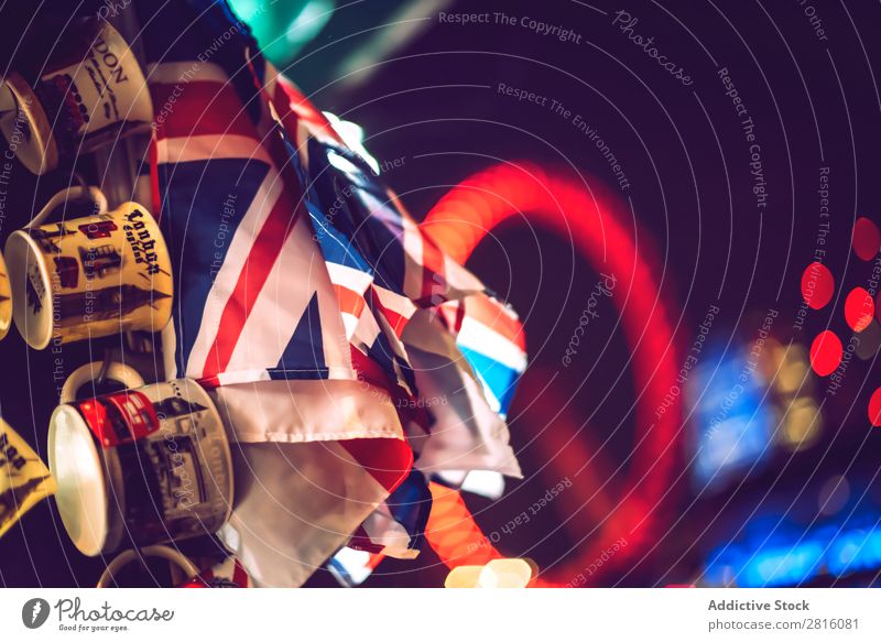 LONDON, UK - OCTOBER 13, 2016: Souvenir cups on the background o London Eye Cup Blur Flag Monument Architecture City Town Deserted Red Exterior shot