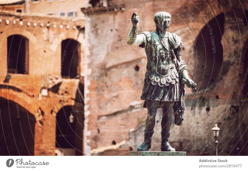 Statue of roman emperor Trajan in Rome, Italy Street Close-up Old Vintage Detail European Exterior shot Ancient Italian Destination Vacation & Travel