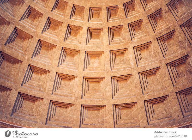 Interior of Rome Agrippa Pantheon, Italy. Texture background Light Dome domed Landmark Roof Interior design Detail Italian Sunbeam historical Stone