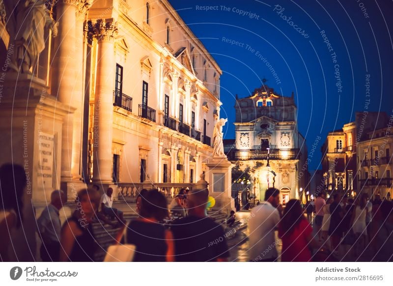 SIRACUSE, ITALY - JULY 18, 2016: Siracusa Dome Square with tourists at night, in JULY 18, 2016, on Siracuse, Sicily, Italy Night Places Italian Island Window