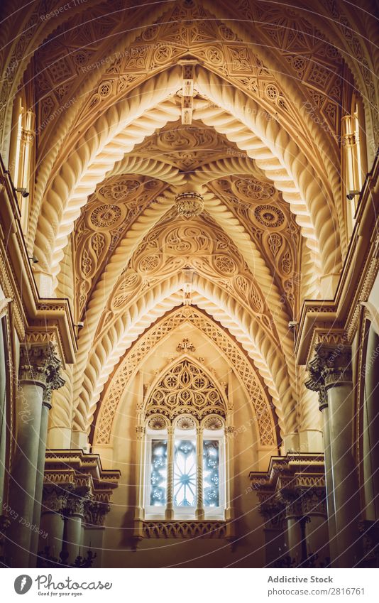 ERICE, ITALY - SEPTEMBER 12, 2016: Interior of the Erice Cathedral, Sicily, Italy. One of the main attractions of Erice. Ancient Architecture Building