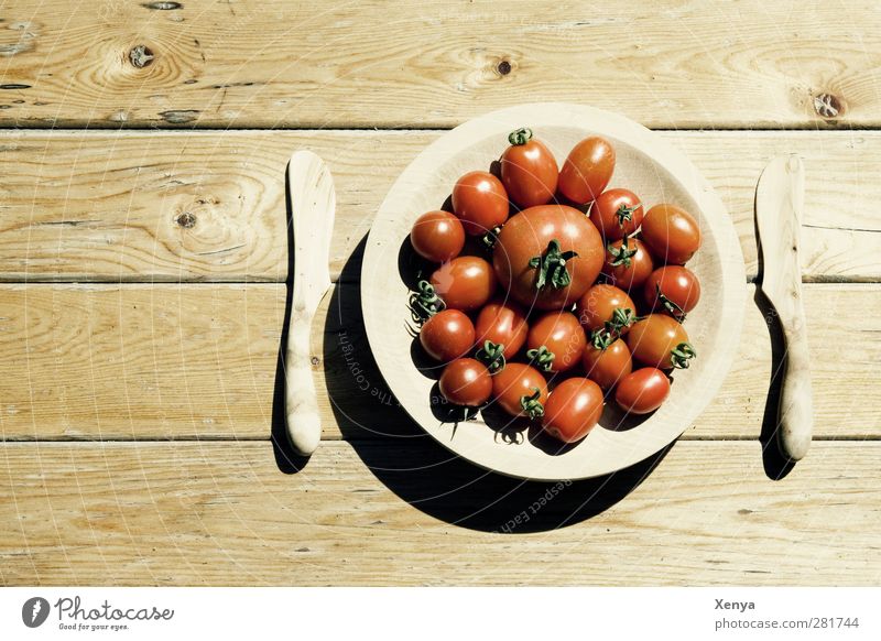 tomato diet Food Vegetable Tomato Nutrition Diet Plate Knives Wood Retro Brown Red Exterior shot Deserted Copy Space left Day