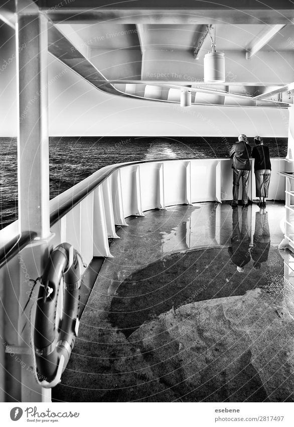 Couple on a cruise Navigation Cruise Passenger ship Cruise liner Discover Swimming & Bathing Looking Vacation & Travel Love Black & white photo Exterior shot