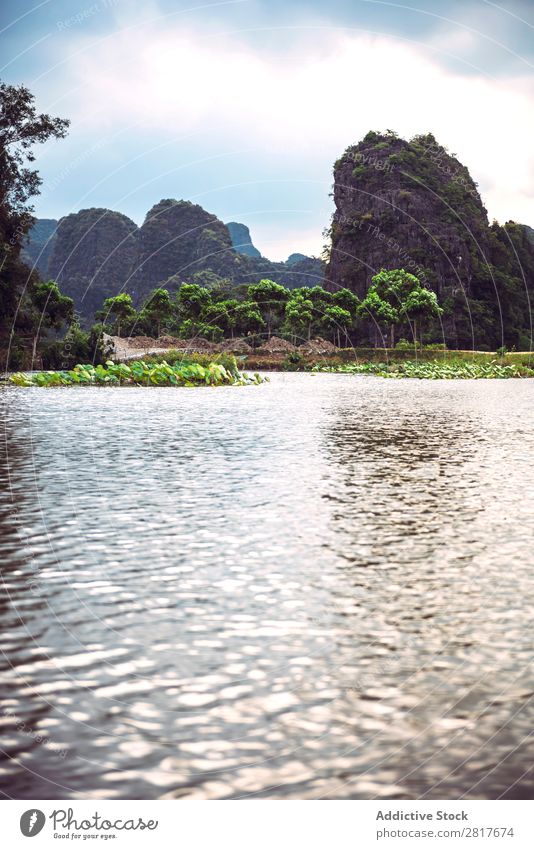 Landscape Vietnam. River view in the dim light of dusk at Ninhbinh, Tam Coc, Vietnam Asia asian Banana Beautiful Watercraft tam coc Can Tho cho ninh ninhbinh