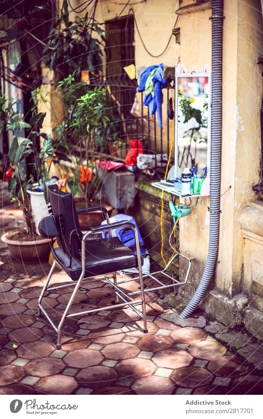 Hanoi - Vietnam, June 15, 2015: An street Hairdressing stall in Asia asian Barber shop Blade Blue Business Chair chi City Culture Customer Cut Haircut