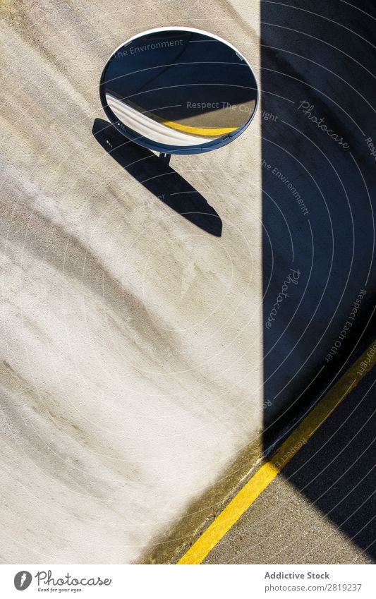 mirror of garage between shadows Mirror Garage Park Car Circle Shadow Line yellow line Wall (building) Concrete Door Entrance Gate Access Vehicle Transport