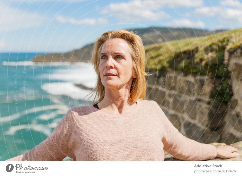 woman enjoying nature on the mount Woman Yoga Sky Clouds Blonde Relaxation practicing yoga mindfulness Nature Vantage point Landscape donostia gros