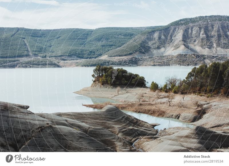 Lake shore in mountains Coast Stone Mountain Water Landscape Beautiful Beach Nature Vacation & Travel Peaceful Seasons Relaxation romantic Rock Holiday season