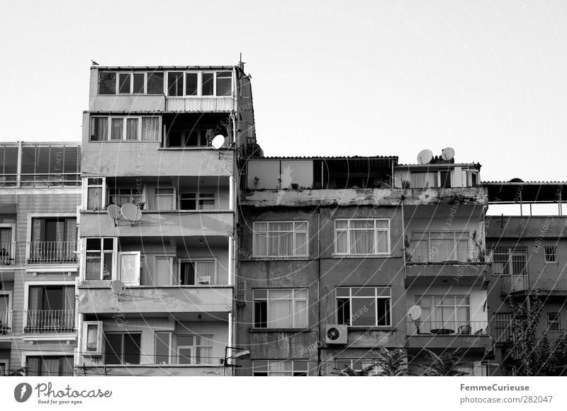 House facades. Town Capital city Port City Deserted House (Residential Structure) High-rise Facade Window Old Housefront Istanbul Turkey Satellite dish Shabby