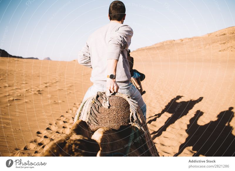 Man riding camel in desert Desert Camel Tourist Vacation & Travel Tourism Nature Hot Adventure Caravan Trip Sand Animal arabic Heat Walking Dune traveler