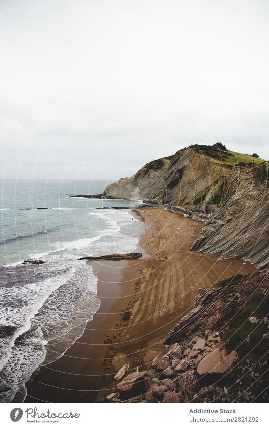 Picturesque view to coastline Coast Cliff Vantage point Aircraft Ocean Landscape Nature Water Rock Vacation & Travel Beach seascape Beautiful Stone