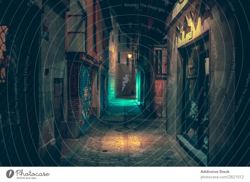 Dark street in the city Street Night Town Light City Building Architecture Alley Asphalt Vacation & Travel Evening way Twilight Deserted Old District Illuminate