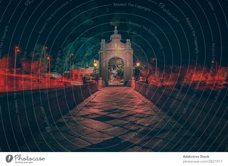 Gate and bridge at night Street Night Dark Bridge Park Historic Town Light City Building Architecture Alley Asphalt Vacation & Travel Evening way Twilight