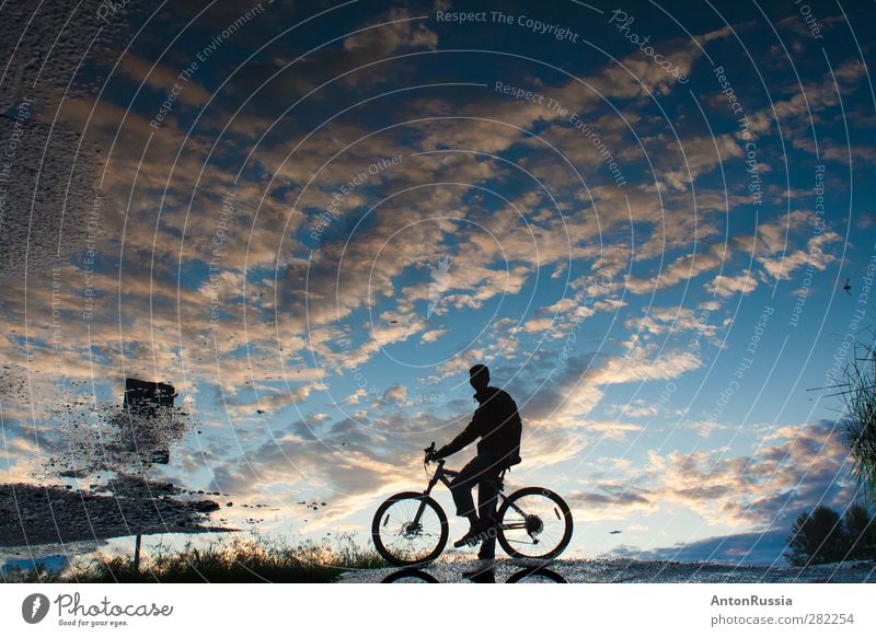 Reflection sky Stands Cycling Bicycle Human being Masculine Young man Youth (Young adults) Man Adults 18 - 30 years Environment Nature Landscape Sky