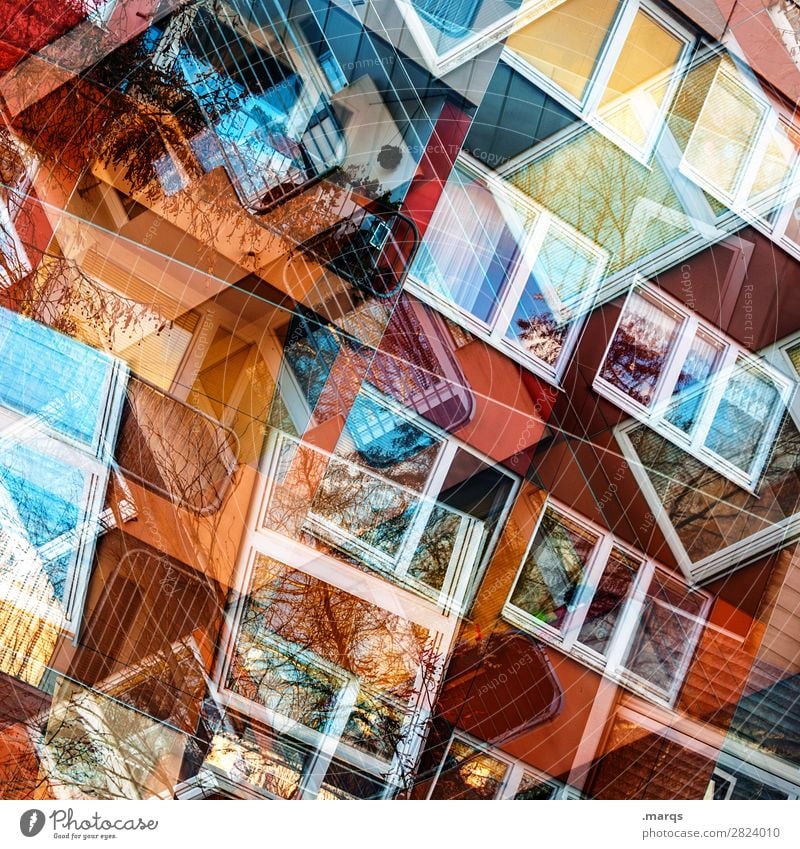 Windows 2019 Lifestyle Style Design Facade Line Exceptional Cool (slang) Hip & trendy Uniqueness Modern Chaos Colour Perspective Irritation Double exposure