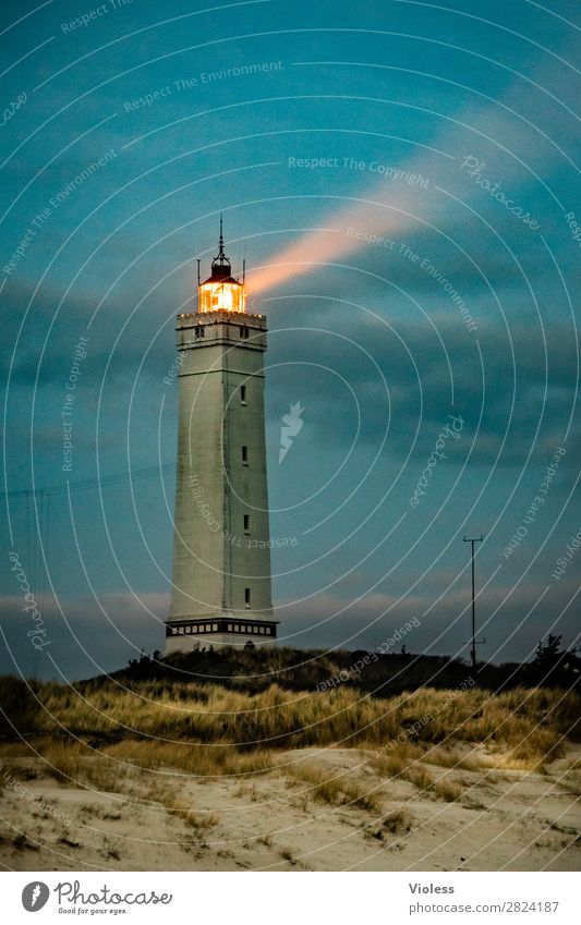 blavandshuk fyr lighthouse III Lighthouse Blavands Huk Blavands Fyr Denmark Dune Beach dune Marram grass Jutland North Sea Sunset Twilight Dark Cone of light
