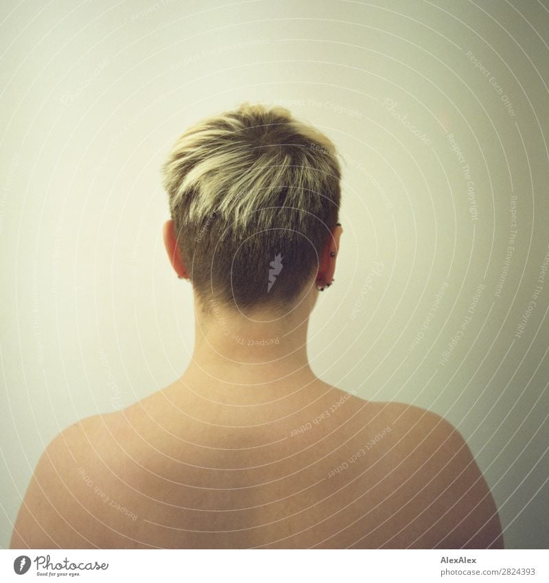 analog medium format - portrait of a young, short-haired woman from behind Exotic pretty Young woman Youth (Young adults) Head Shoulder 18 - 30 years Adults