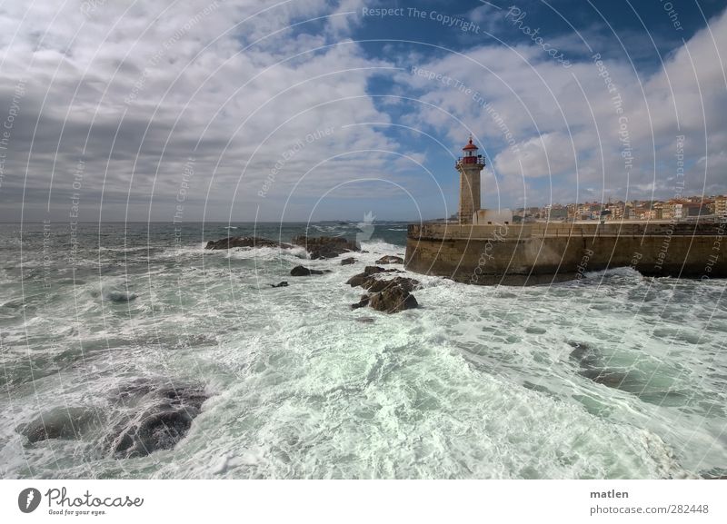 Water.worlds Elements Air Drops of water Sky Clouds Climate change Beautiful weather Wind Rock Waves Coast North Sea Port City Deserted Wall (barrier)