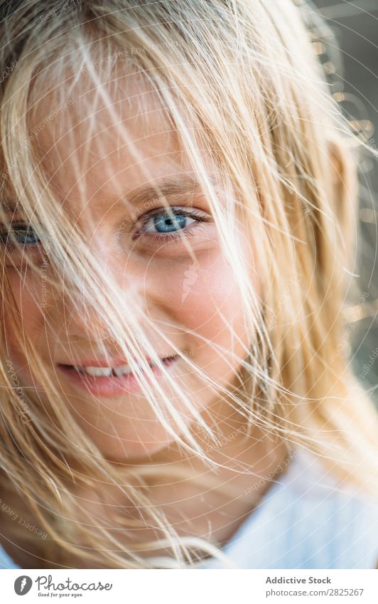 Close-up of girl's blue eye Child Face Eyes Innocent Blue Portrait photograph Beauty Photography waving hair Infancy Nature Delightful Natural Expression