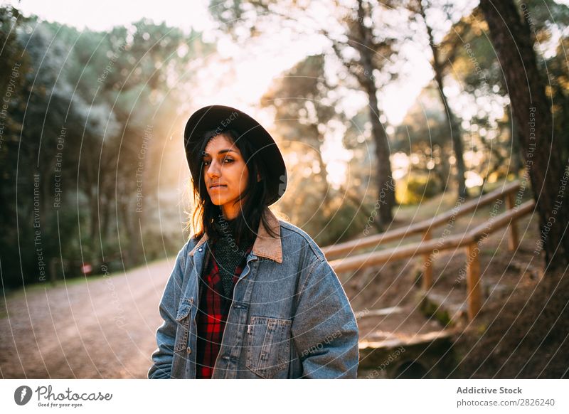 Indian woman in a countryside road Woman Tourist Forest Portrait photograph Street Autumn Rural Nature Relaxation Silent Youth (Young adults) pretty Cheerful