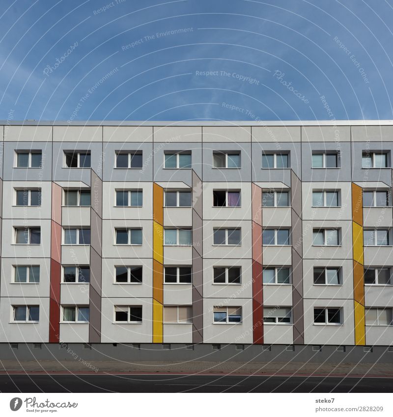 prefabricated building facade House (Residential Structure) High-rise Facade Window Cliche Gloomy Town Yellow Gray Orange Equal Boredom Symmetry