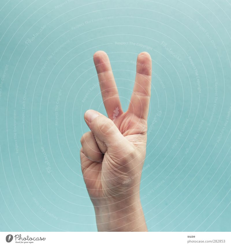 rabbit's foot Skin Arm Hand Fingers Sign Communicate Cool (slang) Simple Bright Hip & trendy Freedom Peace Forefinger Light blue Gesture European Sign language