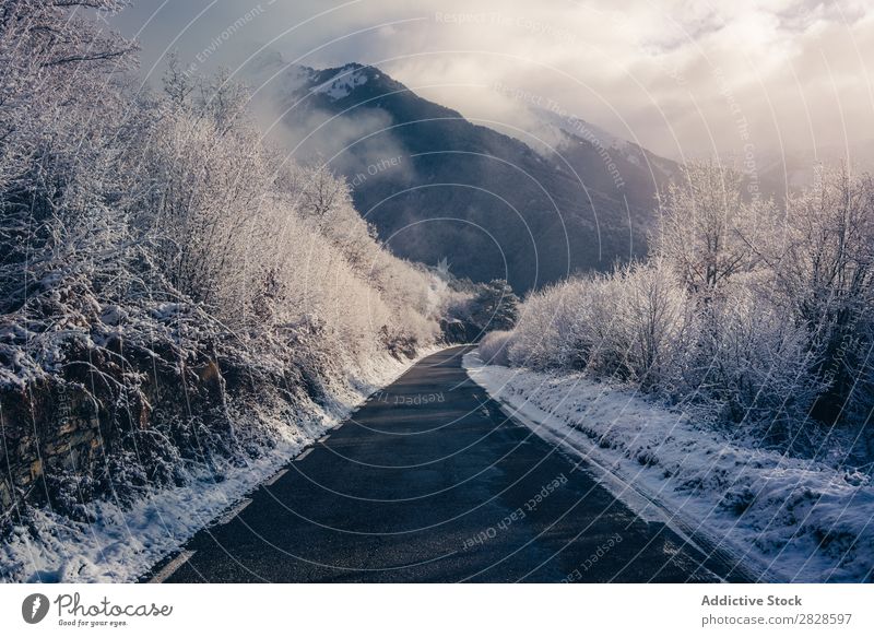 Small road in snowy mountains Nature Winter Mountain Street Asphalt Landscape Snow Vacation & Travel Sky Ice Beautiful White Seasons Cold Frozen Frost