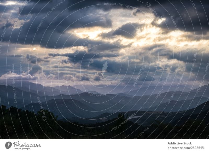 View to cloudy mountains Hill Mountain Clouds Nature Landscape Natural Vacation & Travel Beautiful scenery Valley Vantage point Hiking Rural Height Rock