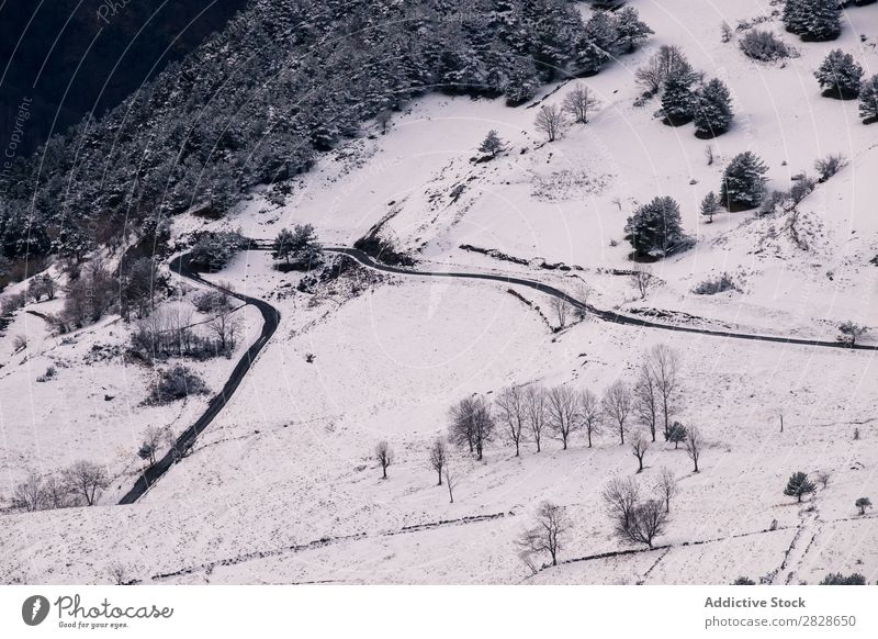 Empty road in mountains Street Rural Forest Mountain Winter Landscape Nature Ice Snow Cold Seasons White Weather Drive Vacation & Travel way Frost Deserted