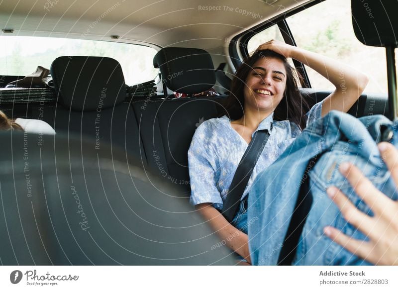 Cheerful girl in car traveling Woman Car Traveling Freedom enjoyment Summer Transport Vacation & Travel Trip Leisure and hobbies Recklessness Excitement