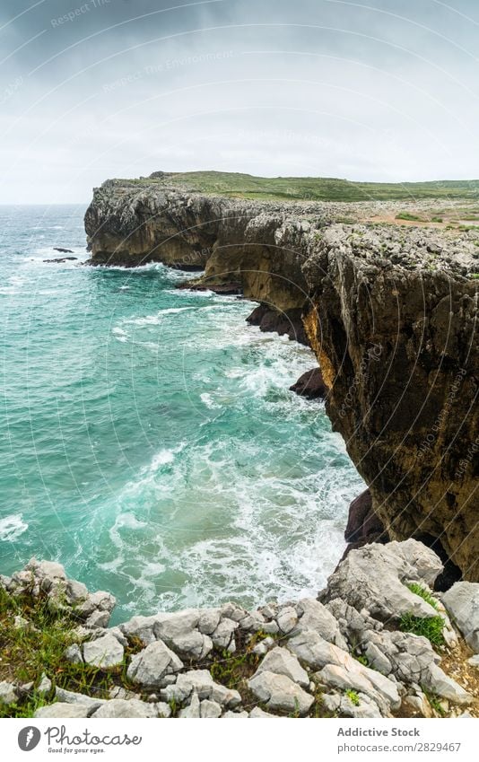 View to cliff at ocean Cliff Ocean Blue Water Rock Nature Landscape Coast Vacation & Travel Beach Wave Vantage point Beautiful big seascape Stone