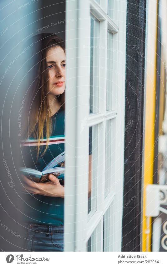 Dreaming girl looking away in window Woman Window Beauty Photography Portrait photograph Beautiful Pensive To enjoy Reflection Think Relaxation Attractive