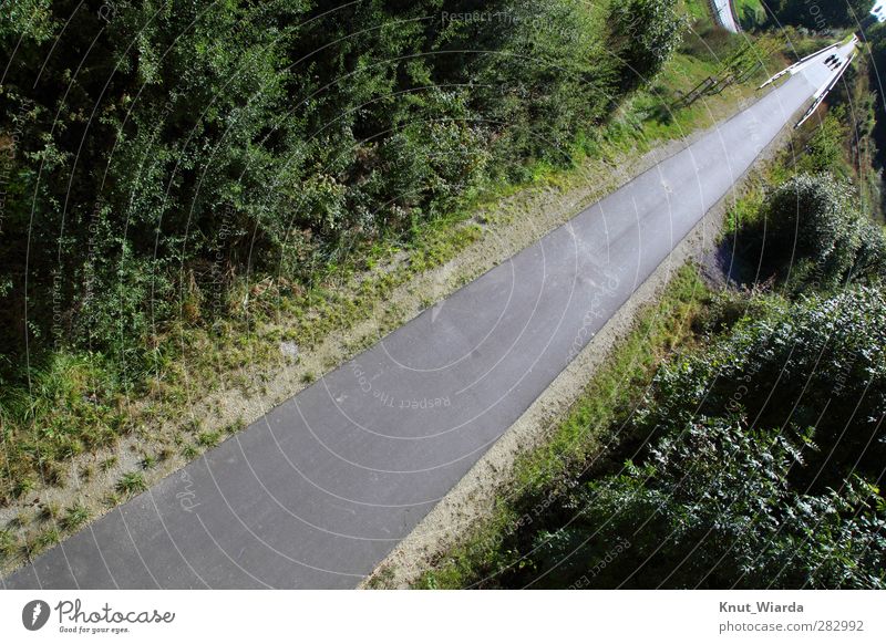 off Pedestrian Hiking Gray Green stroll Going Target Cycle path Promenade Diagonal obliquely persons Colour photo Exterior shot Day Bird's-eye view