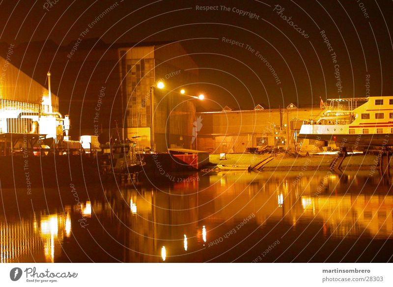 winter harbour Long exposure Night Watercraft Light Architecture Harbour docs industrial romanticism