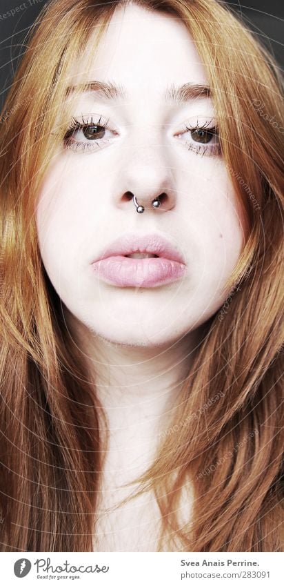 ! Feminine Young woman Youth (Young adults) Head Hair and hairstyles Nose Mouth Lips 1 Human being 18 - 30 years Adults Piercing septum Red-haired Long-haired