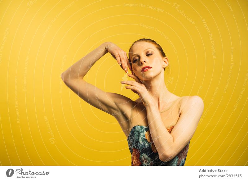 Young woman dancing in studio Woman pretty Portrait photograph Youth (Young adults) To enjoy Dance Posture Beautiful Adults Smiling Beauty Photography